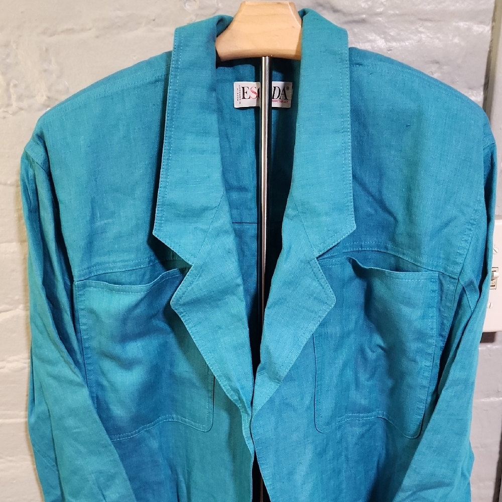 German Escada Turquoise Linen Jacket